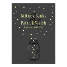 Dark Grey Mason Jar Firefly Wedding Invitations