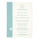 Dark Ice Blue + Beige Sea Critters Beach Wedding Personalized Invites