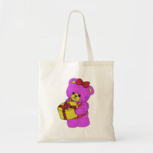 Dark Pink and Yellow Teddy Bear for Girls Canvas Bag