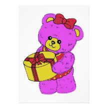 Dark Pink and Yellow Teddy Bear for Girls Personalized Invites