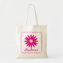 Dark Pink Daisy Flower Girl Tote Bags