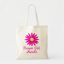 Dark Pink Daisy with Customisable Text Bags