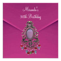 Dark Pink Ornate Exotic Jewel 30th Birthday Personalized Announcements