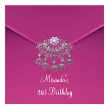 Dark Pink White Silver Jewel 21st Birthday Invites