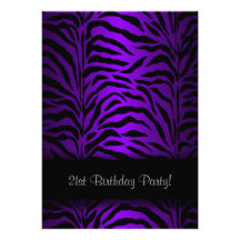 Dark Purple Zebra Womans 21st Birthday Party Invite
