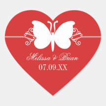 Dark Red Butterfly Swirls Wedding Stickers