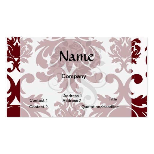 dark red damask pattern on white background business card
