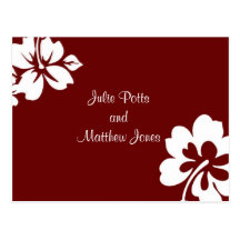 Dark Red Hibiscus Wedding Invitation Postcards