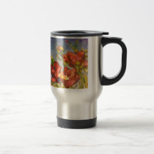 Dark Red Poppy Painting Coffee Mugs