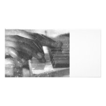dark skin hands bw playing piano keyboard grunge personalized photo card