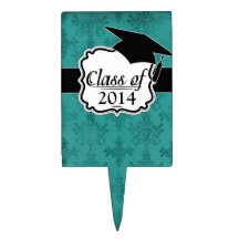 dark teal blue green distressed damask rectangular cake pick