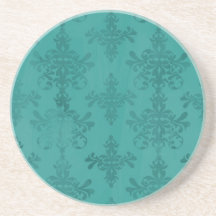 dark teal blue green distressed damask drink coaster