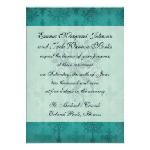 dark teal blue green distressed damask personalised invitations