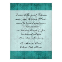 dark teal blue green distressed damask invitation