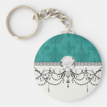 dark teal blue green distressed damask keychain