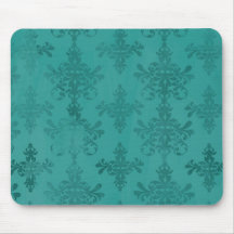 dark teal blue green distressed damask mouse mat