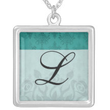 dark teal blue green distressed damask necklaces