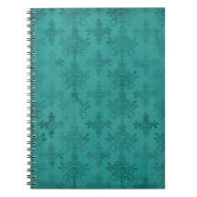 dark teal blue green distressed damask note books