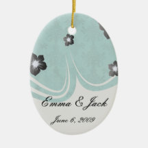 dark teal blue green distressed damask christmas tree ornaments