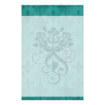 dark teal blue green distressed damask custom stationery