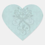 dark teal blue green distressed damask heart stickers