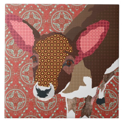 Darling Deer  Red Retro Tile