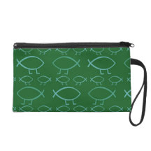 Darwin Fish (on Green) Wristlet Bagettes Bag