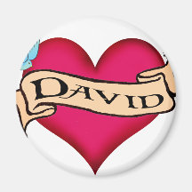 David - Custom Heart Tattoo T-shirts & Gifts Fridge Magnets