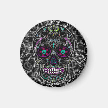 Day of the Dead Sugar Skull - Colorfully Black Fridge Magnet