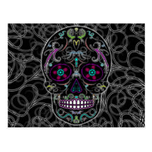 Day of the Dead Sugar Skull - Colorfully Black Post Card