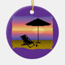 Days End at the Beach with Umbrella and Chair Christmas Ornaments