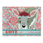 Dearly Deer Red & Turqoise Love  Damask  Postcard