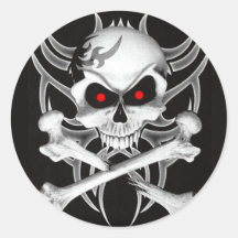 Death's Skull and Crossbones Round Sticker