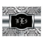 Debonair Damask Black, White, Silver Post Card