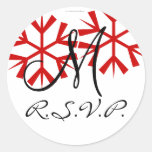 December Wedding Monogram M RSVP Seal Round Sticker