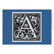 Decorative Letter "A" Woodcut Woodblock Inital Greeting Card
