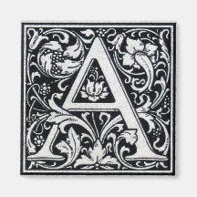 Decorative Letter "A" Woodcut Woodblock Inital Magnets