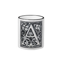 Decorative Letter "A" Woodcut Woodblock Inital Coffee Mug