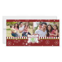 Decorative red holiday photocard with frame personalized photo card