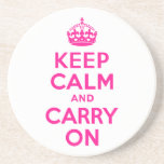 Deep Pink Keep Calm and Carry On Drink Coasters