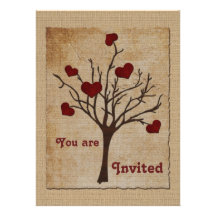 Deep Red Love Valentine Hearts Fruit Tree Invitation