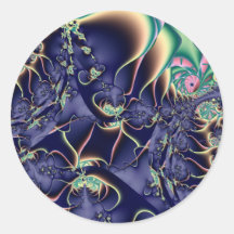 Deep Sea III · Fractal Art · Blue Round Sticker