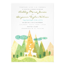 Deer in Mountain Valley Rustic Wedding Invitation
