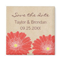 Delicate Daisies Save the Date Magnet, Red