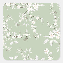 Delicate Flowers on SAge Green Square Sticker