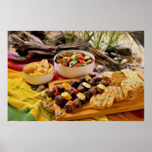Delicious Beef shish kabob with salads Poster
