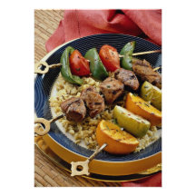 Delicious Vegetable, beef and fruit kabobs over ri Personalised Invitation