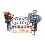 Dem Donkey vs GOP Elephant Postcard 