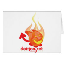 Demon cat red greeting card