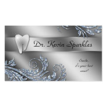 Dentist Business Card Silver Sparkle Leaf Tooth